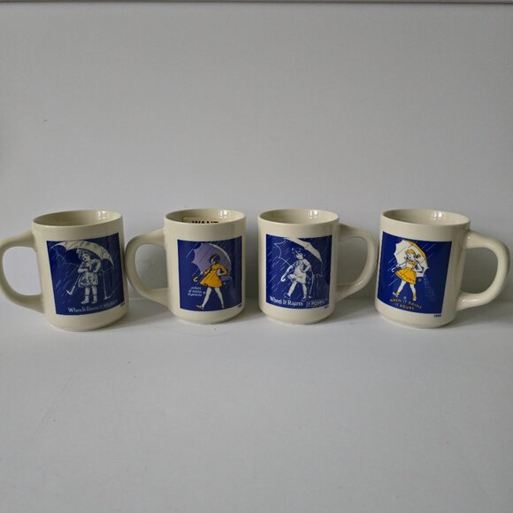 Vintage Morton Salt Ceramic Coffee Mugs Set of 4 - When it Rains It Pours - Picture 9 of 16
